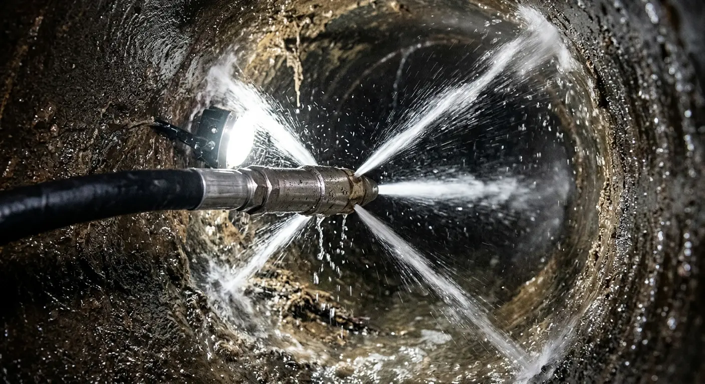 High-pressure hydro jetting nozzle cleaning sewer pipe for Sewer Cleanout in Parole